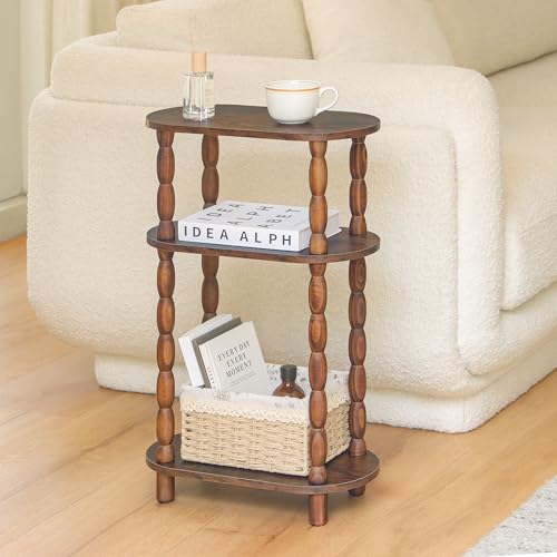 3-Tier Narrow Side Table, Skinny End Table for Small Spaces, Rustic Brown