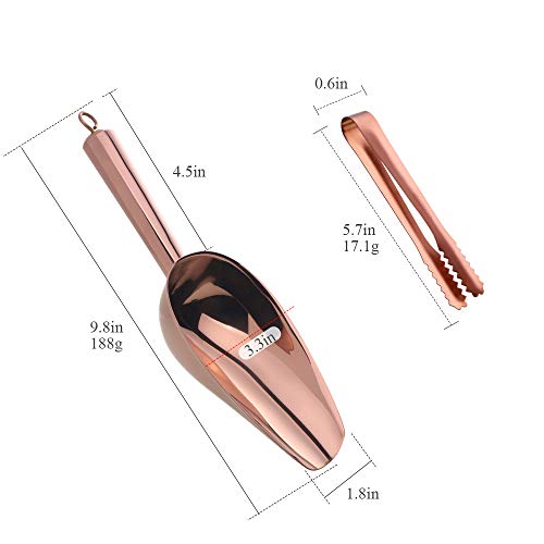 MAKABAKA Rose Gold Stainless Steel Ice Tongs & Scoop Set - Durable Food-Grade Kitchen Utensils for Bar & Party Use