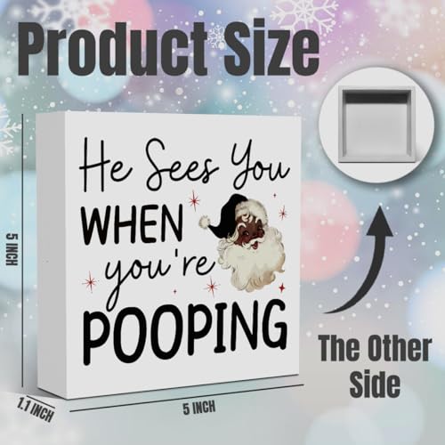 EVXID Pooping8 Funny Christmas Bathroom Decor 5x5 Inches - Santa Toilet Ornament