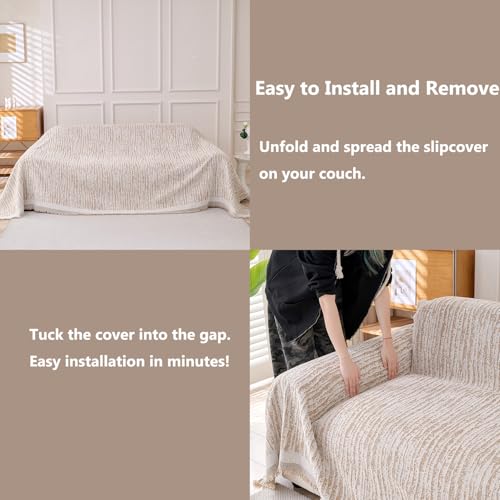 Chenille Loveseat Slipcover - Machine Washable & Non-Slip Protector