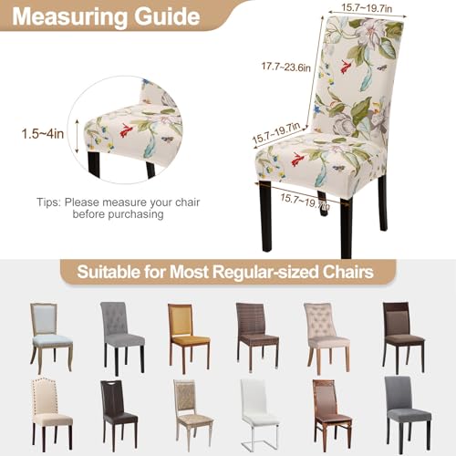 Stretch Chair Covers Set of 4, Washable Spandex Protector for Dining Room - Beige Floral