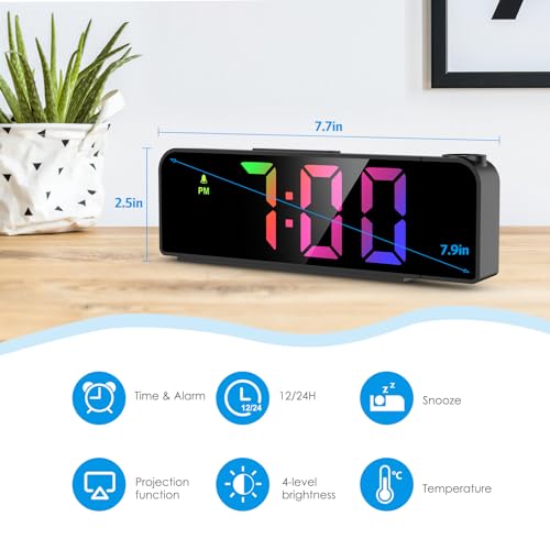7.9-Inch LED Projection Alarm Clock with Ceiling Time Display
