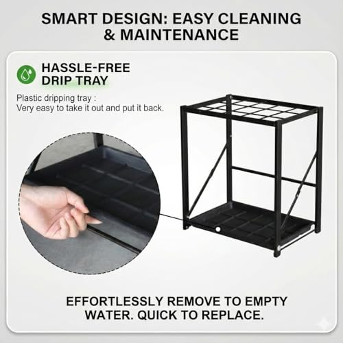 Folding Umbrella Stand Rack with Drip Tray, 15-Umbrella Storage Organizer