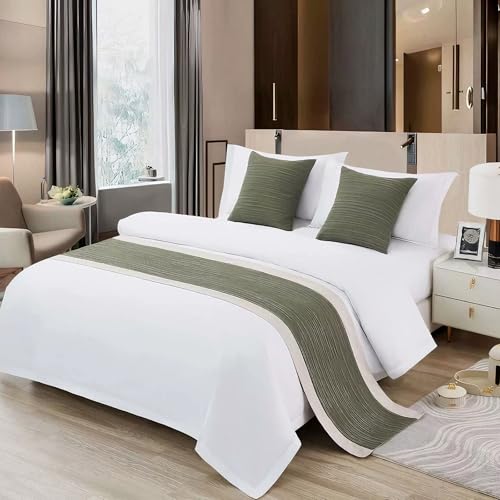 Olive Green Seersucker Bed Runner, Reversible Bed Scarf (102x20 In)