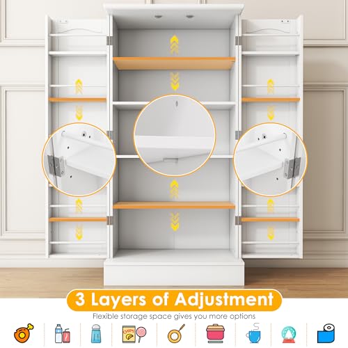 47-Inch Kitchen Pantry Storage Cabinet with Doors & Adjustable Shelves - White