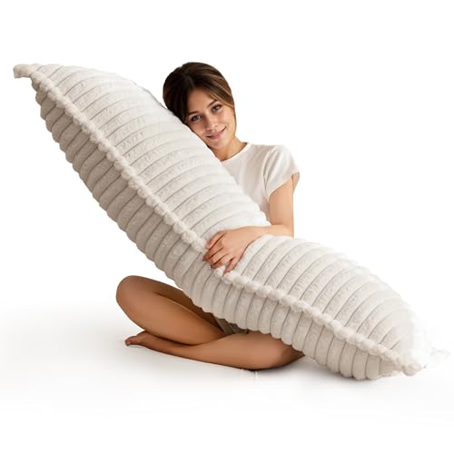 Memory Foam Body Pillow - Thick Large 20x54 Inch with Removable Cover, Beige