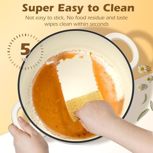 5QT Enameled Cast Iron Dutch Oven Pot with Lid & Potholders - Cream White