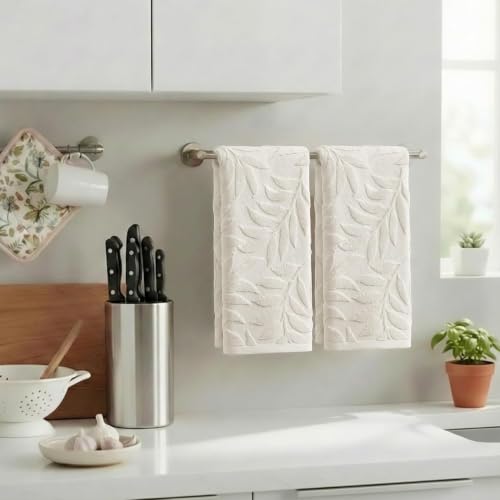 3D Leaves Jacquard Hand Towels - 100% Cotton Soft Absorbent, 2-Piece Set