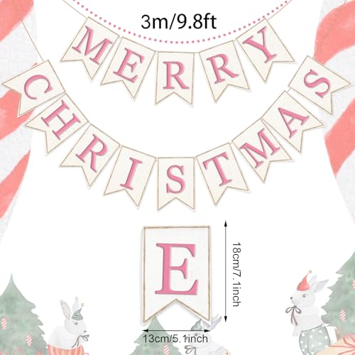 Pink Christmas Burlap Banner 2-Pack Festive Hanging Garland Holiday Decor