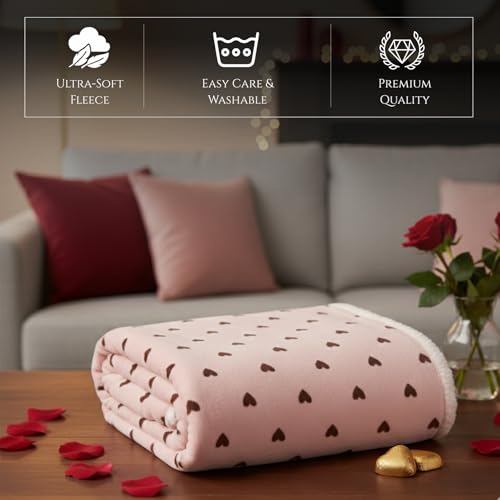 Pink Hearts Print Mother’s Day Gift Blanket Hoodie with Socks - Ultra Soft Oversized Sherpa Wearable Blanket