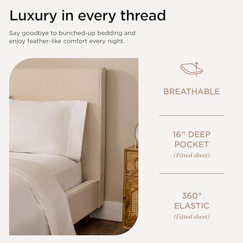 600 Thread Count 100% Cotton Queen Sheet Set - White Sateen 4-Piece