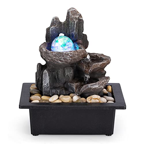 Indoor Tabletop Rock Waterfall Fountain with LED Lights & Rolling Ball