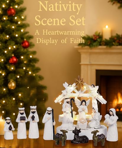 14-Piece LED Lighted Christmas Nativity Scene Set with Manger & Holy Family
