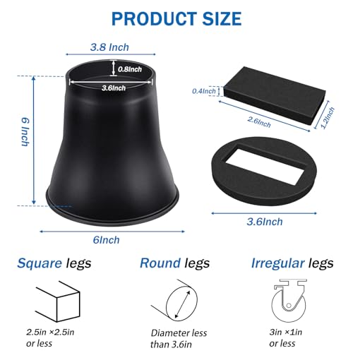 Heavy Duty Bed Risers 6 Inch Round Furniture Risers 6000 lbs - 4 Pack
