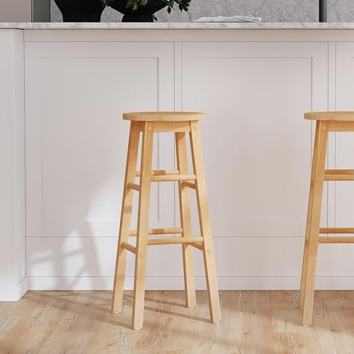 24-Inch Solid Wood Counter Height Barstool with Round Seat, Natural Finish