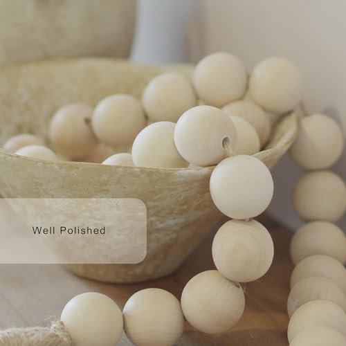 41-Inch Extra Large Wood Bead Garland with Tassels, Farmhouse Decor