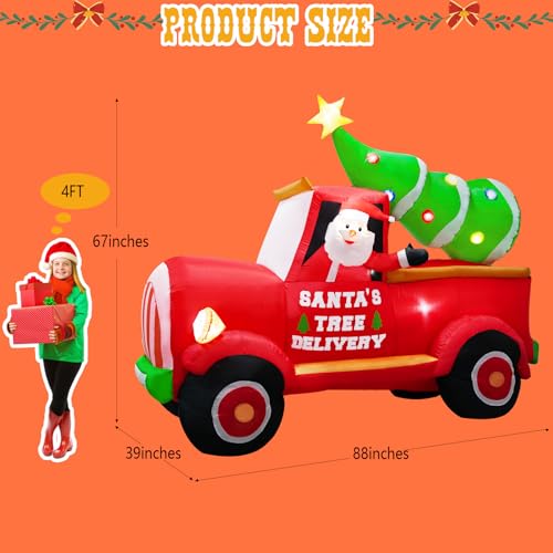 7FT Christmas Inflatable Santa Truck with Lights Yard Decoration