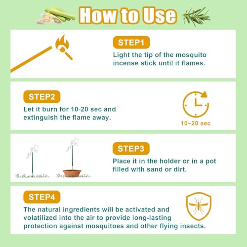 60 Pcs Citronella Mosquito Repellent Sticks - Natural Plant-Based Protection