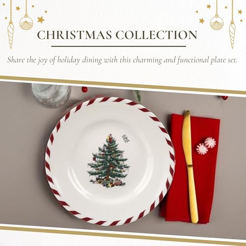 Spode Christmas Tree Canape Plates Set of 4 - Peppermint Border 6.5" Appetizer Plates (Pack of 2)