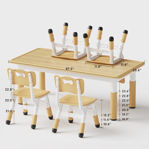 Height Adjustable Toddler Table and 4 Chairs Set - Sturdy Kids Activity Desk