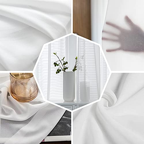 ZOE GARDEN 52x96 Craft Blue Snowman Chiffon Curtains 2-Piece Set, Rod Pocket Voile Panels