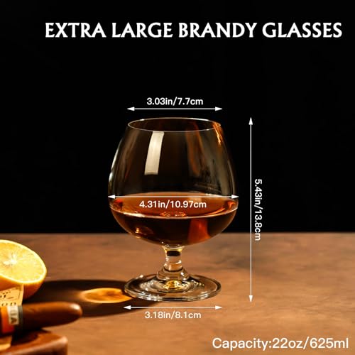 Physkoa Set of 4 22 oz Large Brandy Snifter Glasses - Cognac & Spirits Tasting