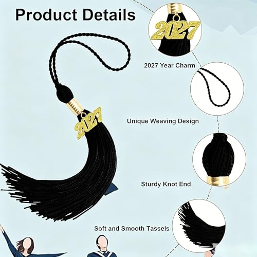 2027 Graduation Cap Tassel with Gold Year Charm - Black