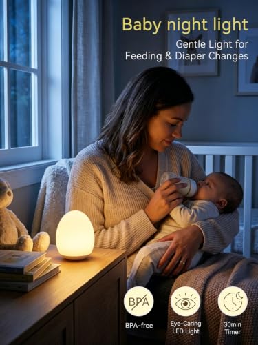 Egg Baby Night Light - Rechargeable Soft Silicone Nursery Lamp with Timer