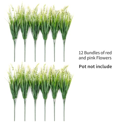 UV Resistant Artificial Outdoor Monkey Grass - 12 Bundles 17-Inch Faux Shrubs
