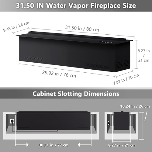 Water Vapor Fireplace Recessed 31.5 Inch with Dual Water System