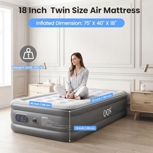 Twin Air Mattress with Built-In Pump - 18" Raised Heavy Duty Inflatable Bed