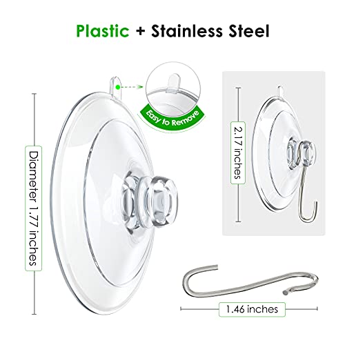 Clear Suction Cup Hooks - 12 Pack, 1.77-Inch Removable Heavy-Duty Wall Hooks