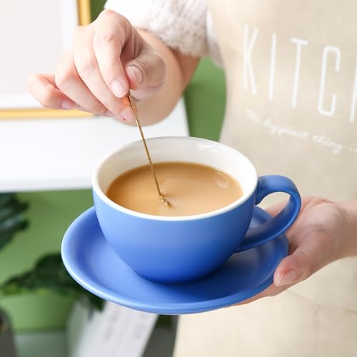 Yundu 10oz Matte Dark Ceramic Latte Cup & Saucer Set - Pack of 4