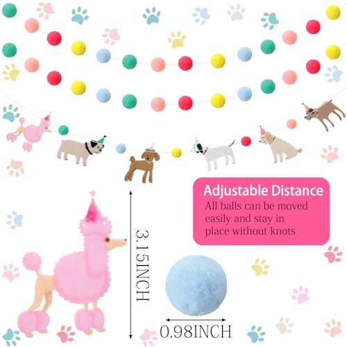 3-Piece Dog Felt Ball Garland - Colorful Pom Pom Banner for Party Decor