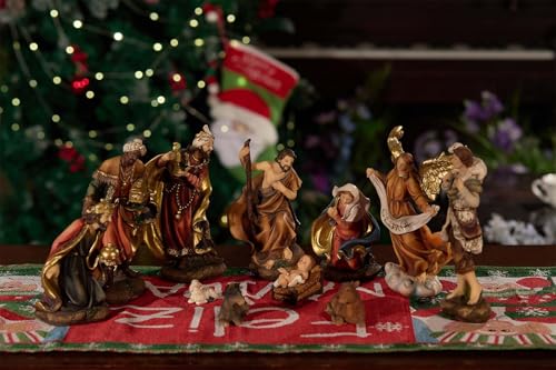 Nativity Set 11 Pcs 8 Inch Gold - Joseph, Mary, Jesus & More Resin Figurines