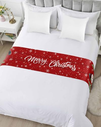 Red Christmas Snowman Bed Runner for Full/Queen Size Bed (83x20 Inches)