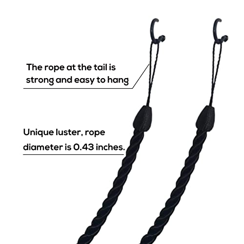 28-Inch Hand-Woven Curtain Tiebacks - Black Decorative Rope Holdbacks