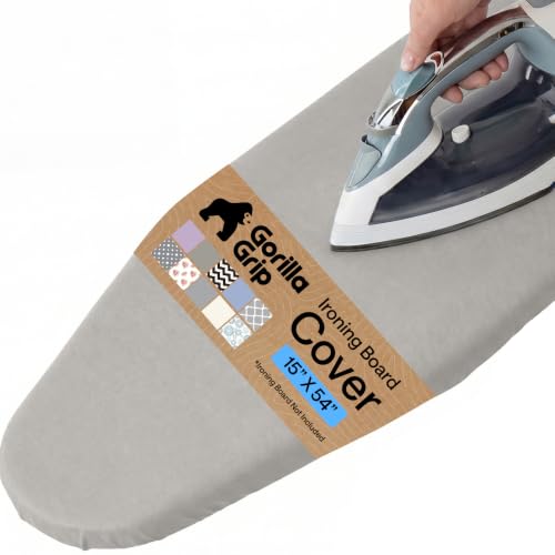 Gorilla Grip Ironing Board Cover - 15x54 Heavy Duty Silicone Coated Pad with Fastener Straps