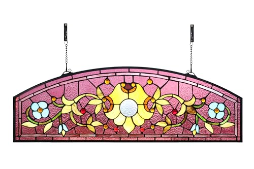 32-Inch Stained Glass Window Hanging Panel - Arched Half Round Shade