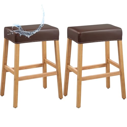 Rectangular PU Leather Bar Stool Covers - Waterproof & Stretchy (2 PCS, Coffee)