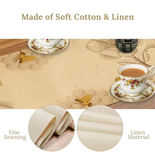 Vintage Bee Table Runner 13x36in – Rustic Floral Linen Cotton Mix, JanJCurt W13xL36
