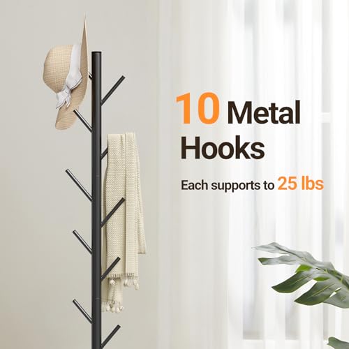 Adjustable Height Metal Coat Rack with Natural Marble Base, 10 Hooks
