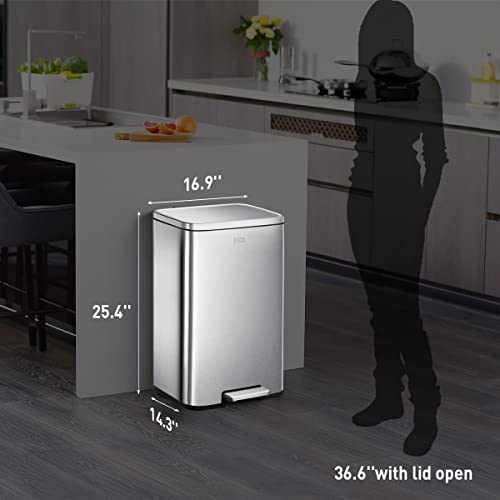 Brushed Stainless Steel Step Trash Can 13.2 Gal 50L with Soft Close Lid