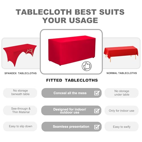 PLOYMONO Red Fitted Tablecloths 2 Pack for 4ft Rectangular Tables - Durable Polyester