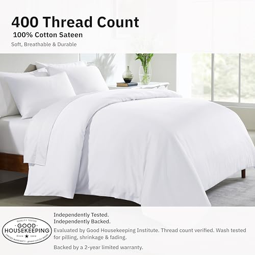 400 Thread Count 100% Cotton Sateen Full/Queen Duvet Cover Set, White