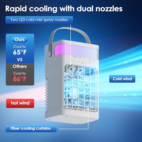 Portable Air Conditioner Fan 1500ML Tank with Remote and Night Light