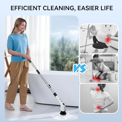 Cordless Electric Spin Scrubber with 8 Replaceable Heads & Extension Handle