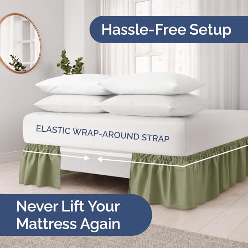 Twin Size Bed Skirt with Pillowcases - Sage Green, Wrinkle-Free Microfiber, Adjustable Fit
