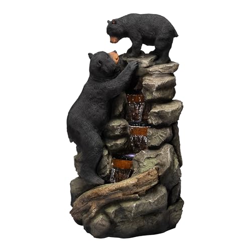 36 Inch Indoor/Outdoor Climbing Bear Water Fountain with LED Lights - Rainforest Wildlife Decor