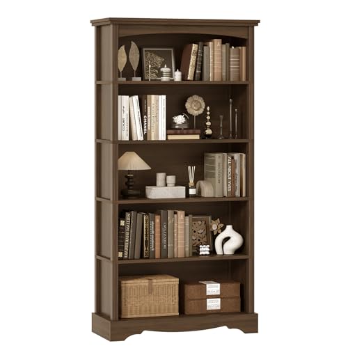 5-Tier Arched Wooden Bookshelf, 65-Inch Tall Modern Display Bookcase